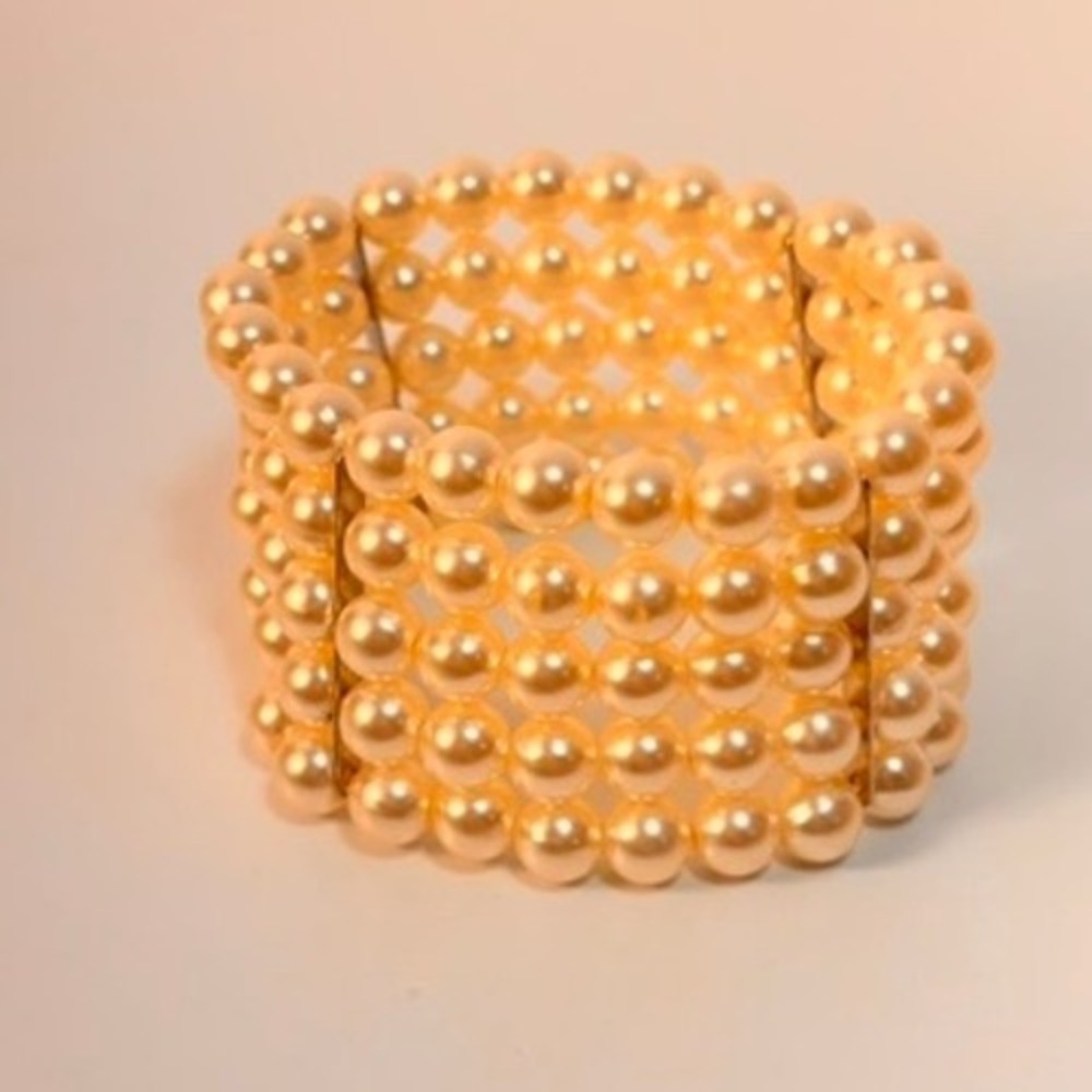 Vintage Faux Pearl Multi Strand Stretch Bracelet Cream Boho Chic Minimalist 90s